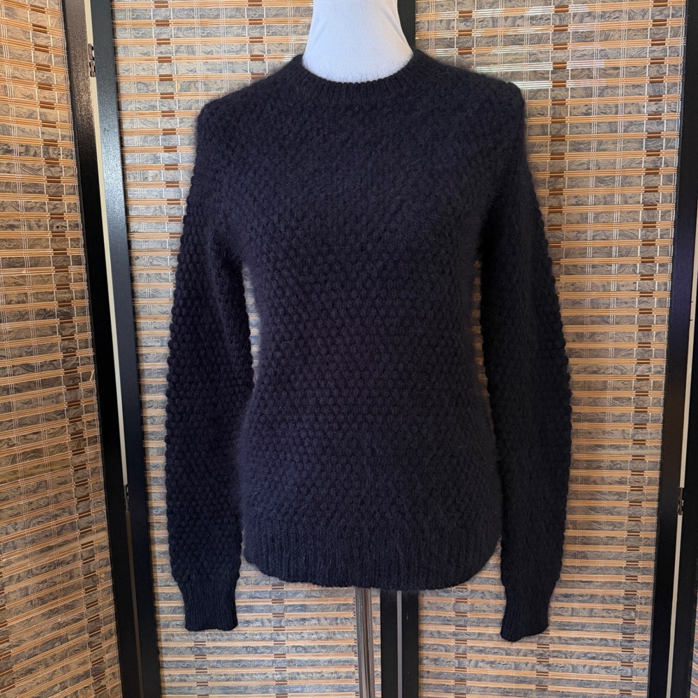 3.1 Phillip Lim Sweater Women Medium Navy Blue Angora Wool Popcorn Knit Crewneck